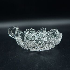 American Brilliant Cut Glass ABP Elegant Nappy Finger Dish Bowl Hobstar Fan
